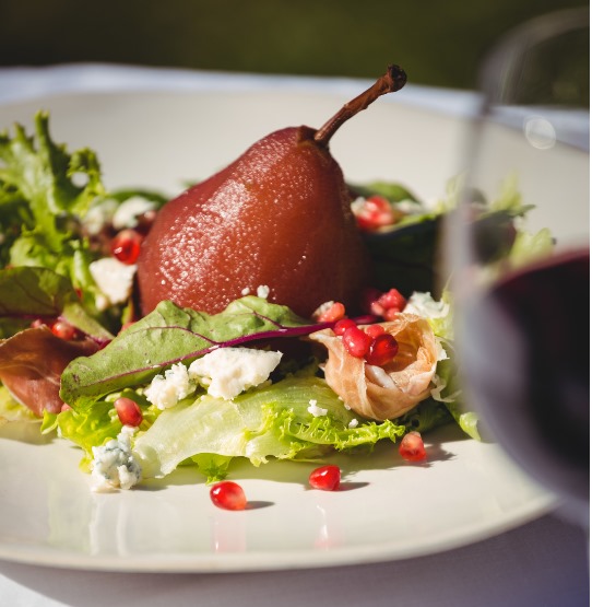 Honeybush-Poached Pear & Biltong Salad